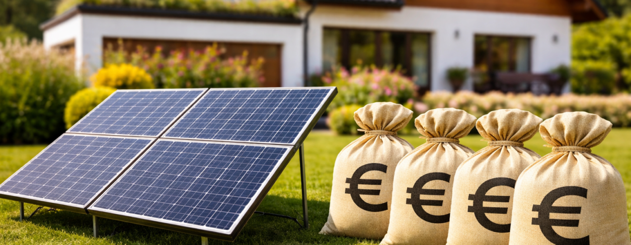 Dom z panelami fotowoltaicznymi 