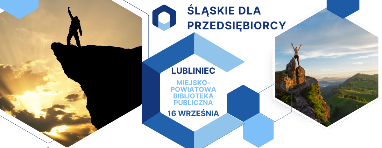 Osoby zdobywające szczyty, loga projektu, informacja o miejscu spotkania