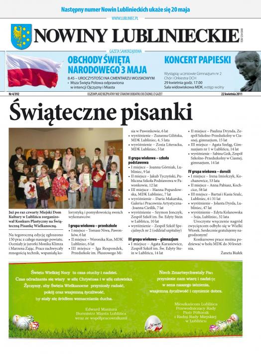 okładka Nowiny Lublinieckie 4/392