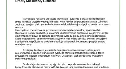 List gratulacyjny Franciszeka Sufa – Wójt Gminy Krupski Młyn